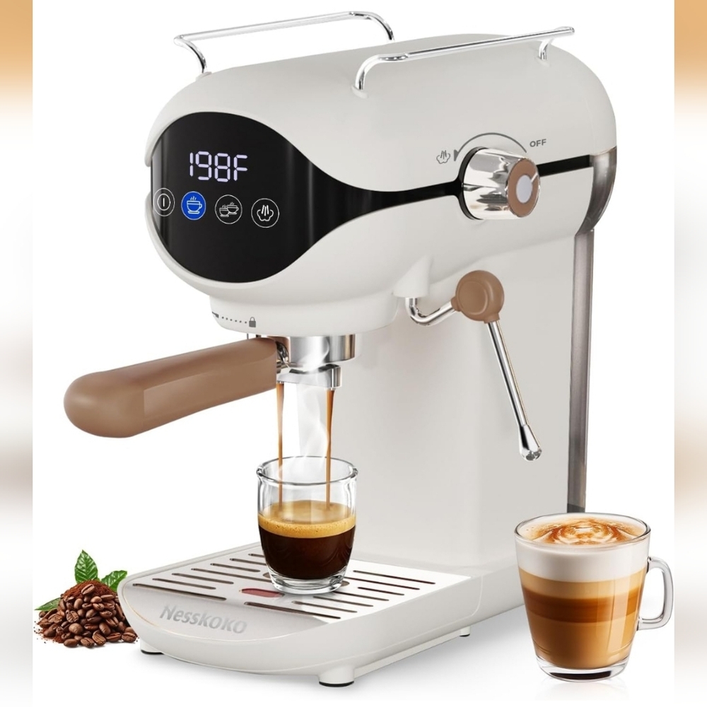 Espresso Machine with Steam Milk Frother Semi Automatic 20 Bar Compact White